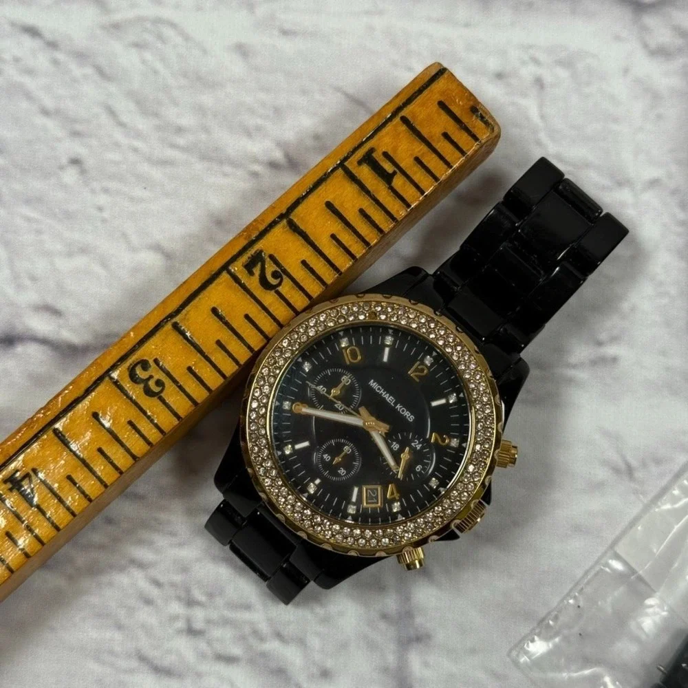 Michael Kors Women's MK5301 Black Acetate Gold Tone Pave' Bracelet Watch‎